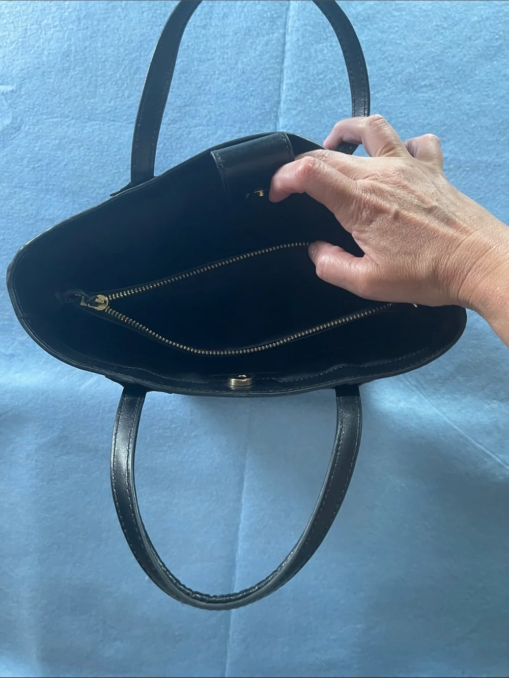RACHEL Rachel Roy Black Leather Tote with Removable Clutch